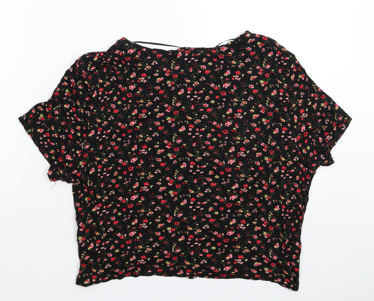 Primark Womens Black Floral  Cropped T-Shirt Size 14