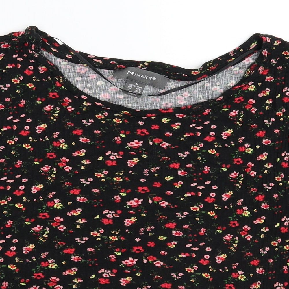 Primark Womens Black Floral  Cropped T-Shirt Size 14