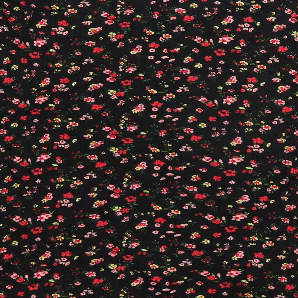 Primark Womens Black Floral  Cropped T-Shirt Size 14