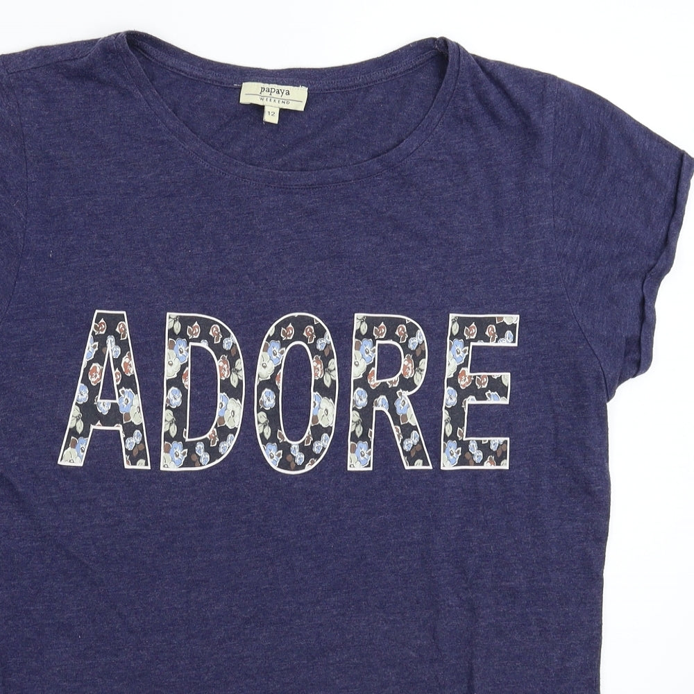 Papaya Womens Blue   Basic T-Shirt Size 12