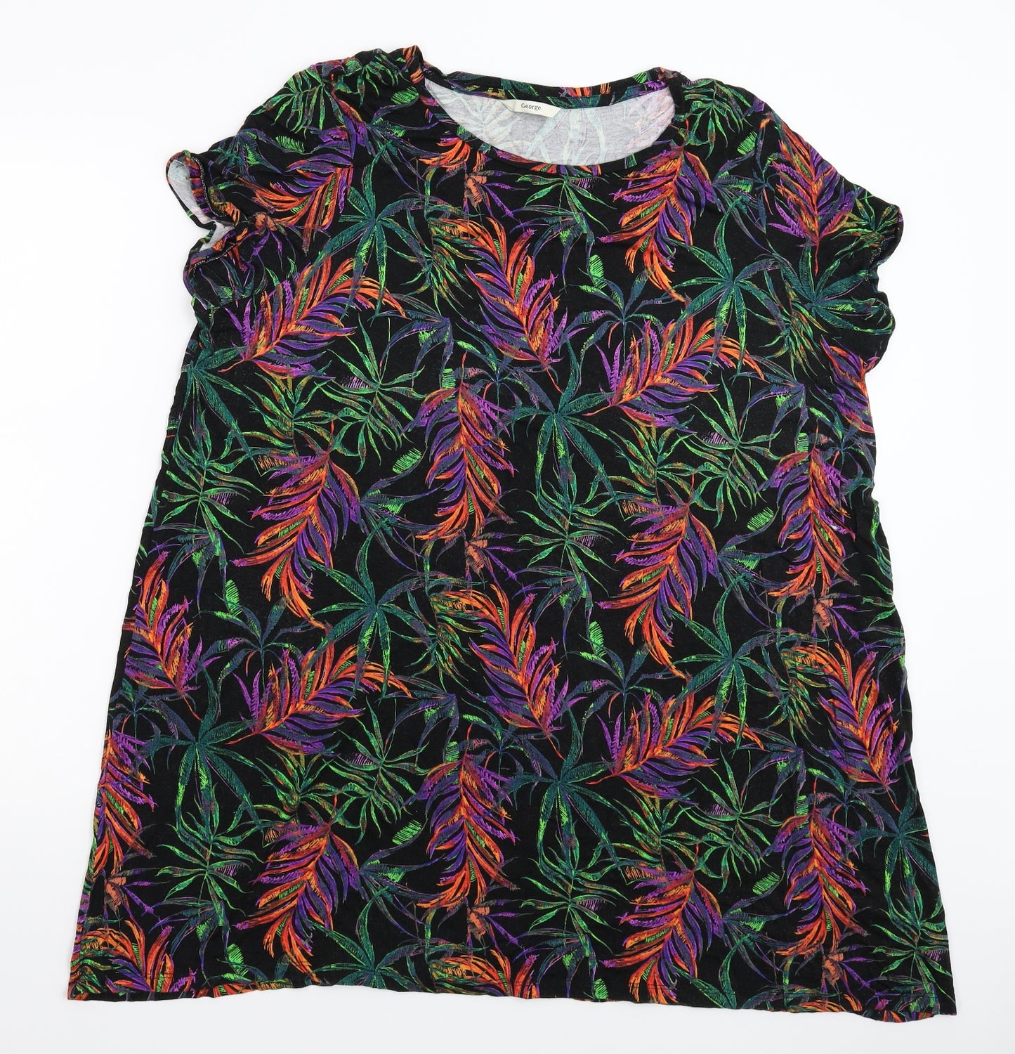 George Womens Black Floral  Basic T-Shirt Size 22