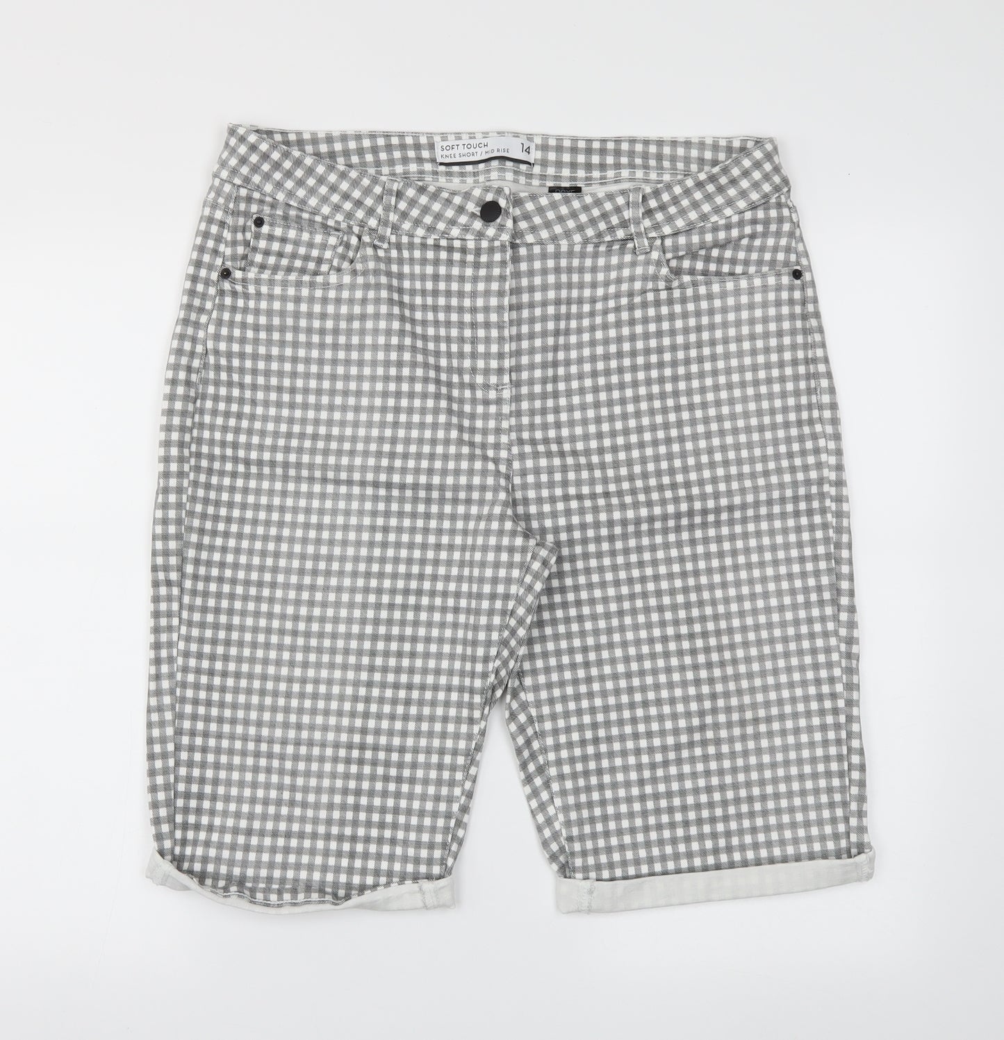 NEXT Womens Grey  Denim Bermuda Shorts Size 14 - Gingham