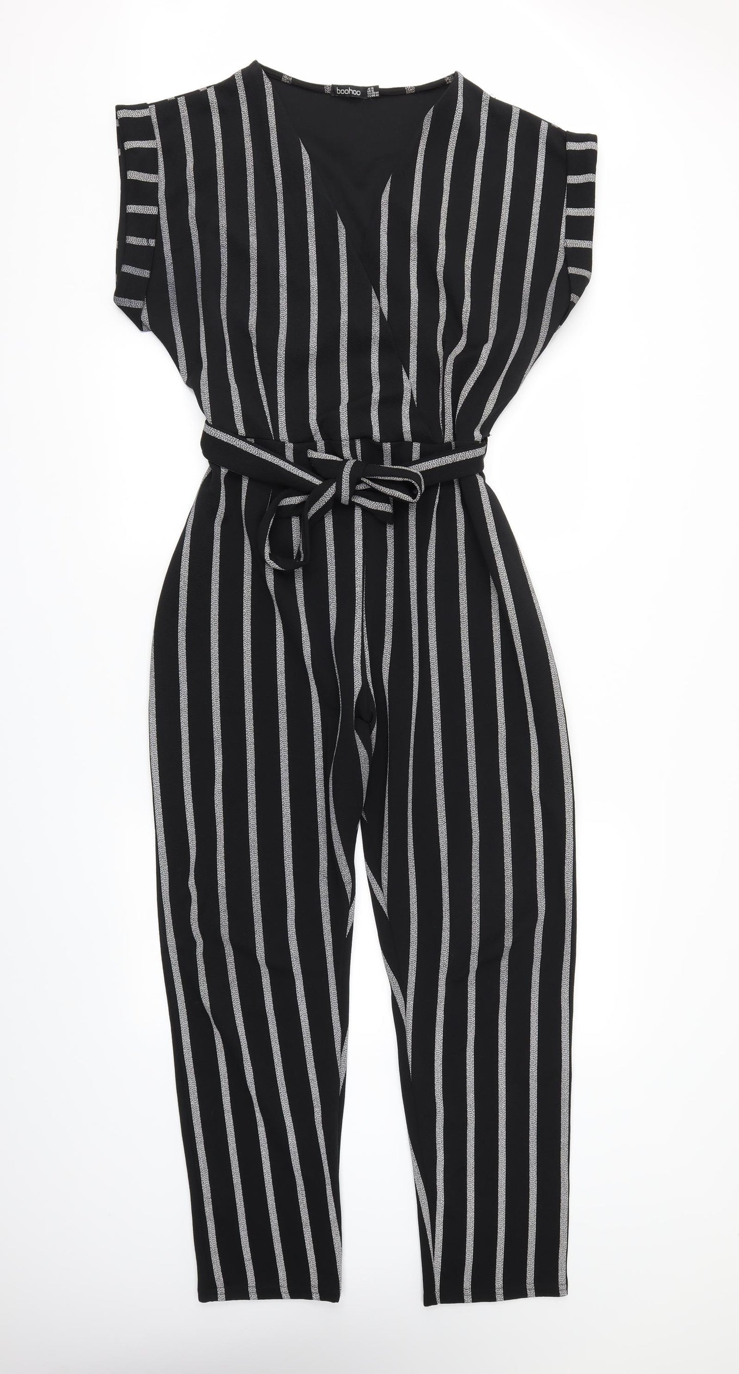 Boohoo Womens Black Striped  Jumpsuit One-Piece Size 16 L26 in