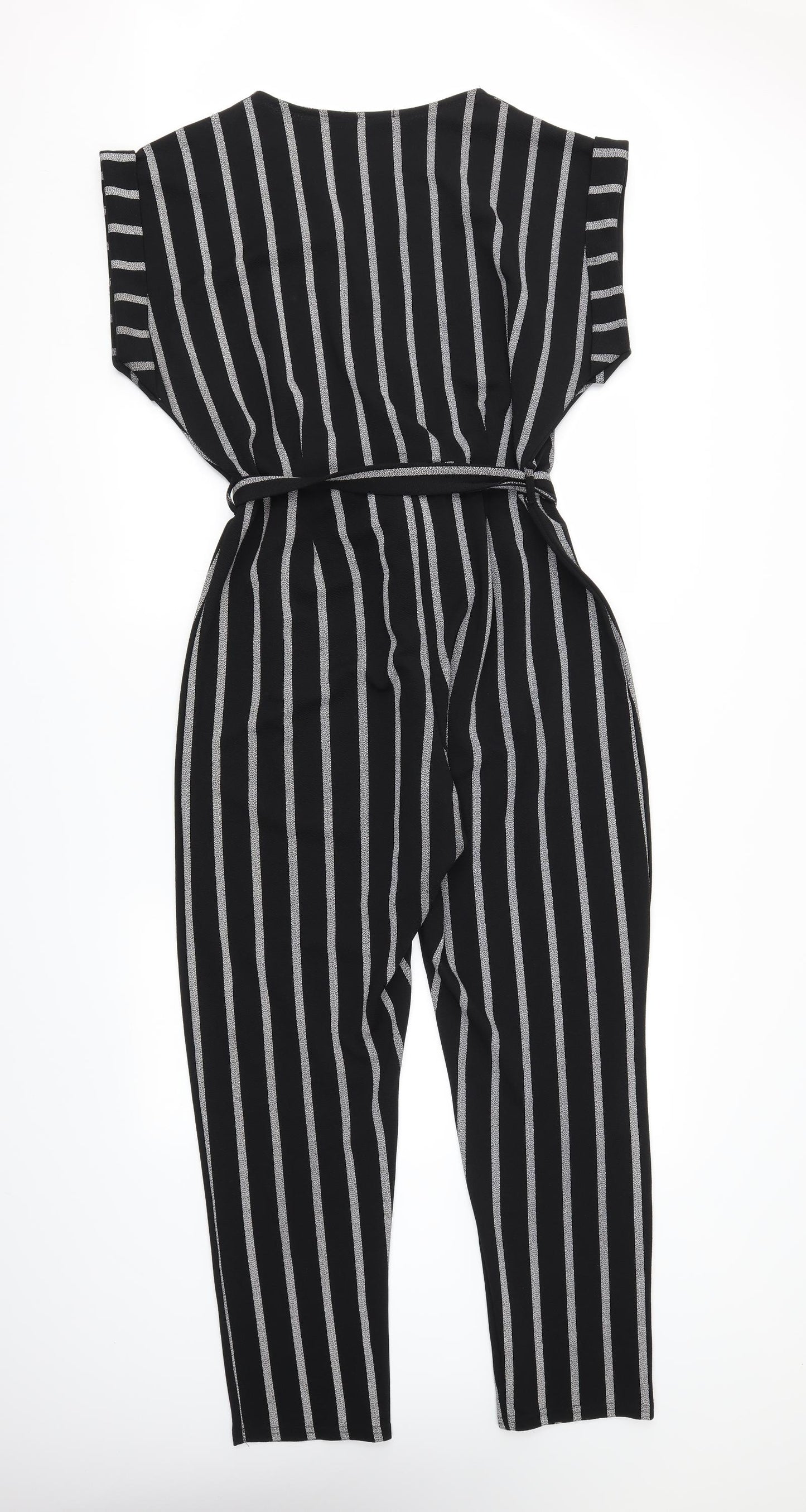 Boohoo Womens Black Striped  Jumpsuit One-Piece Size 16 L26 in