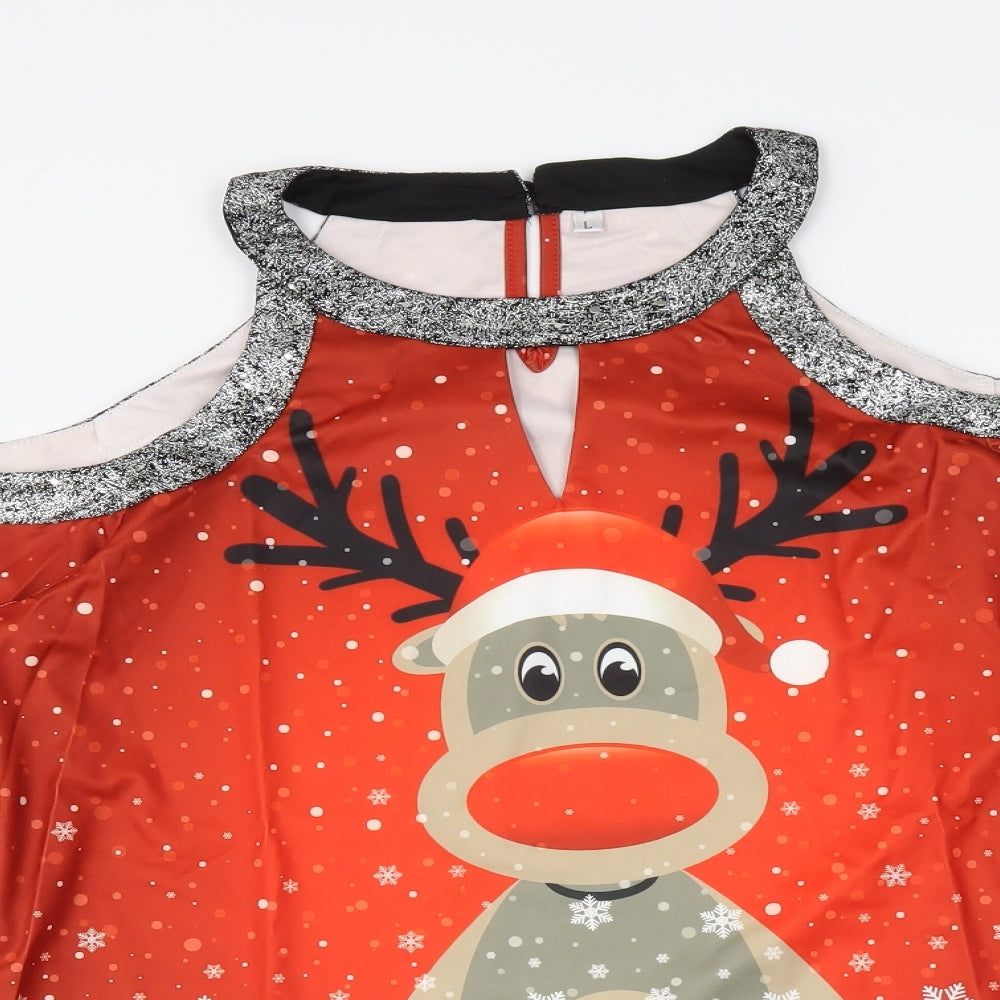 Preworn Womens Red   Basic Blouse Size L  - Christmas