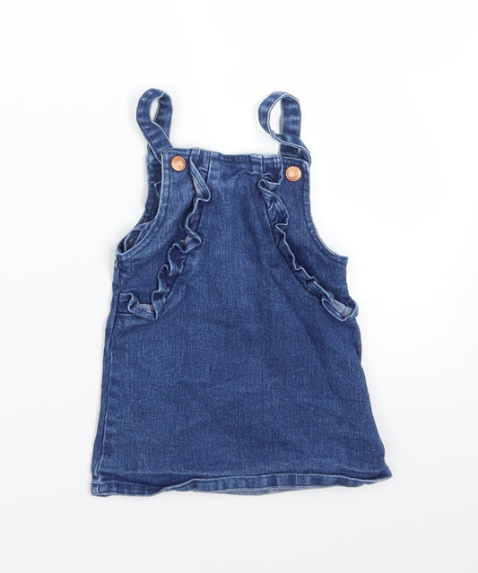 Front view of Primark girls’ blue denim a-line, size 12-18, months