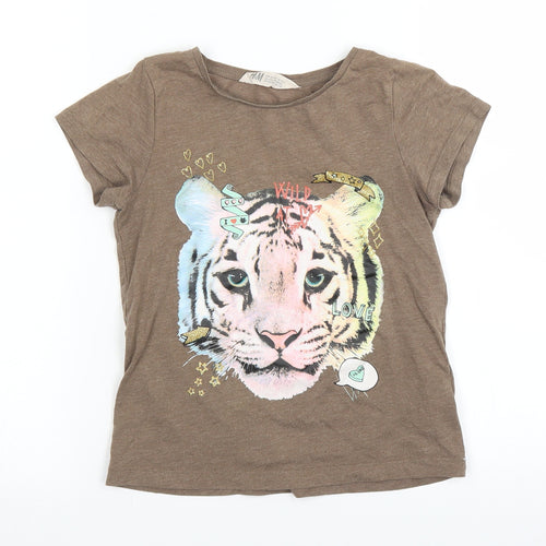 H&M Girls Brown   Basic T-Shirt Size 7 Years  - Tiger