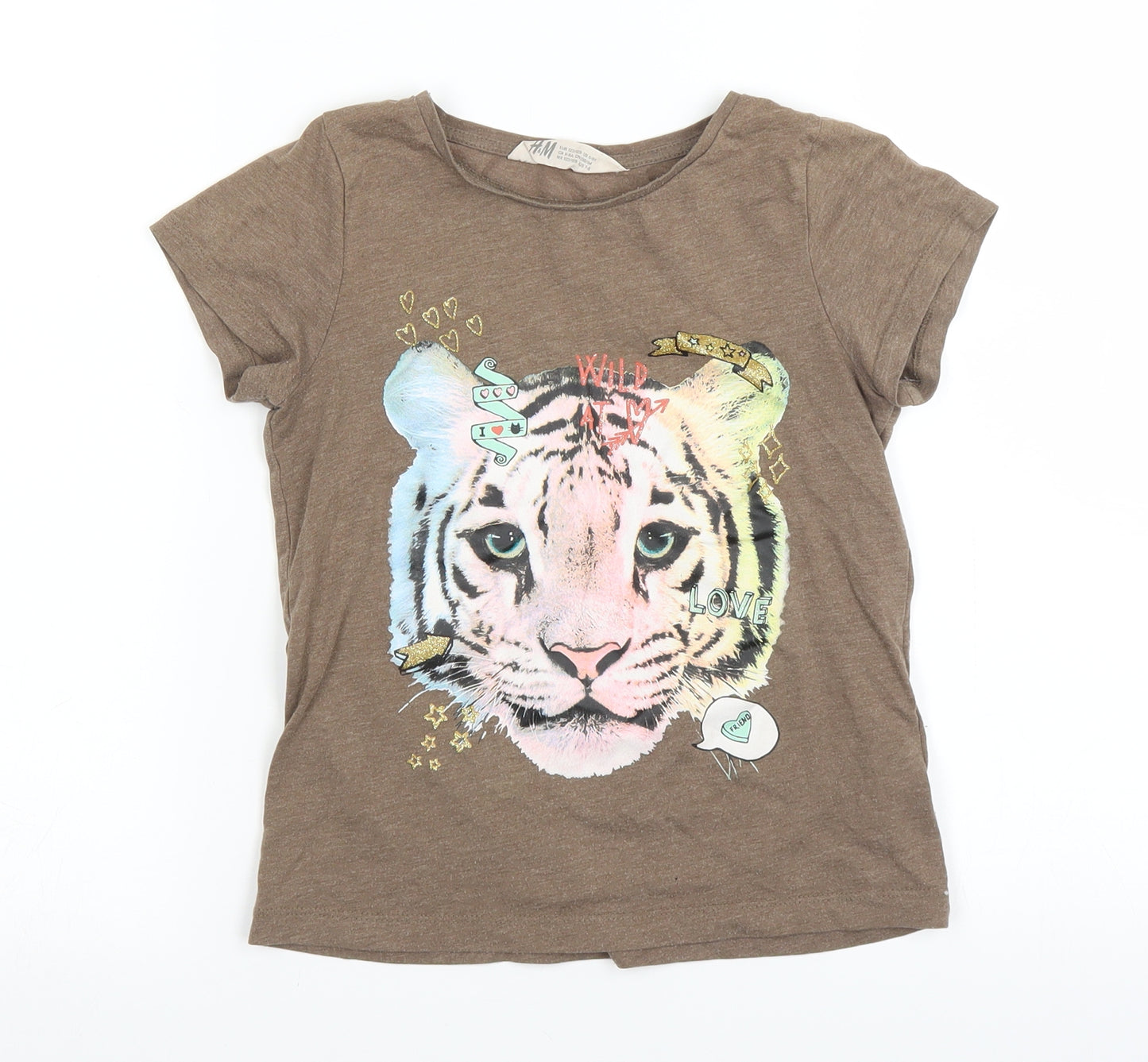 H&M Girls Brown   Basic T-Shirt Size 7 Years  - Tiger