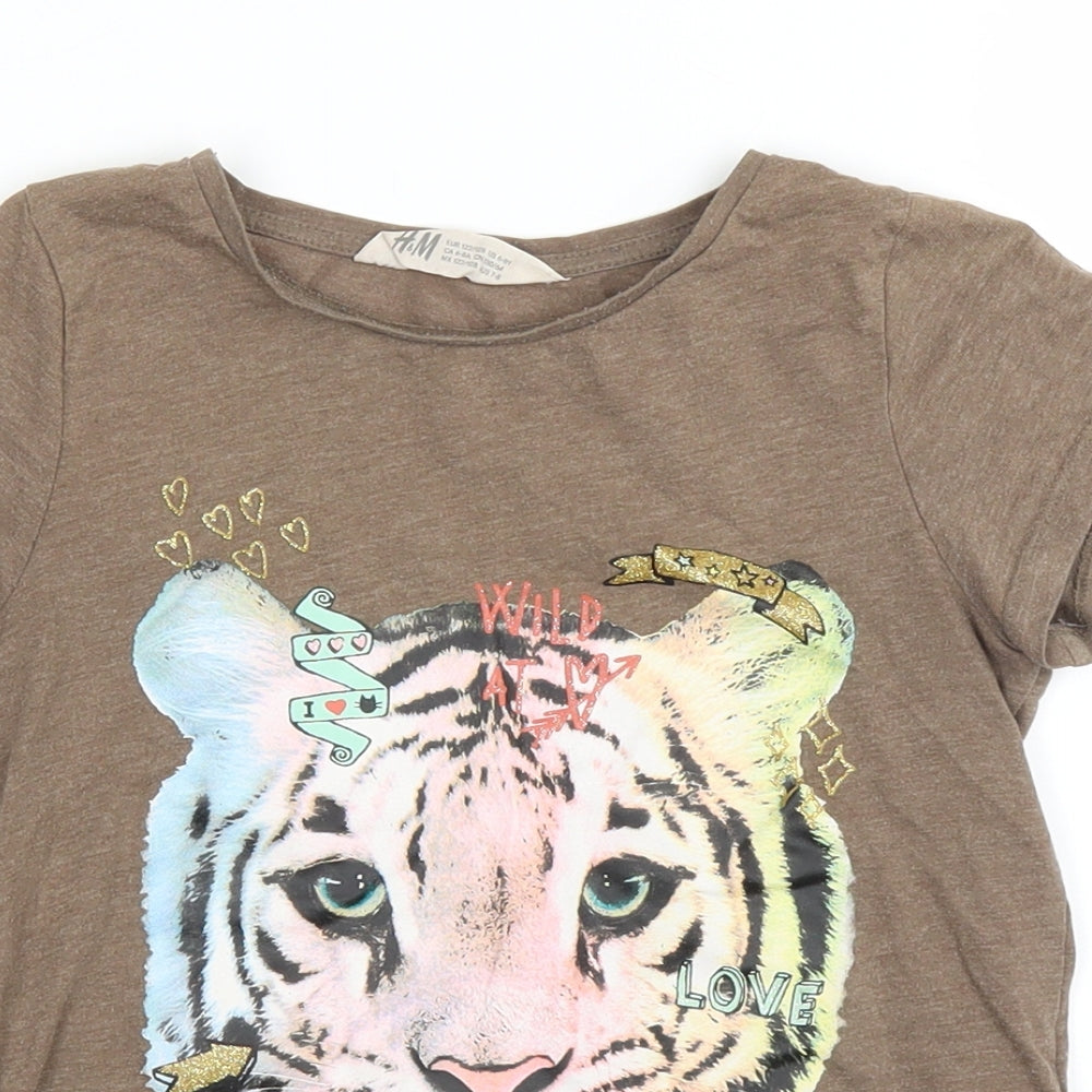 H&M Girls Brown   Basic T-Shirt Size 7 Years  - Tiger