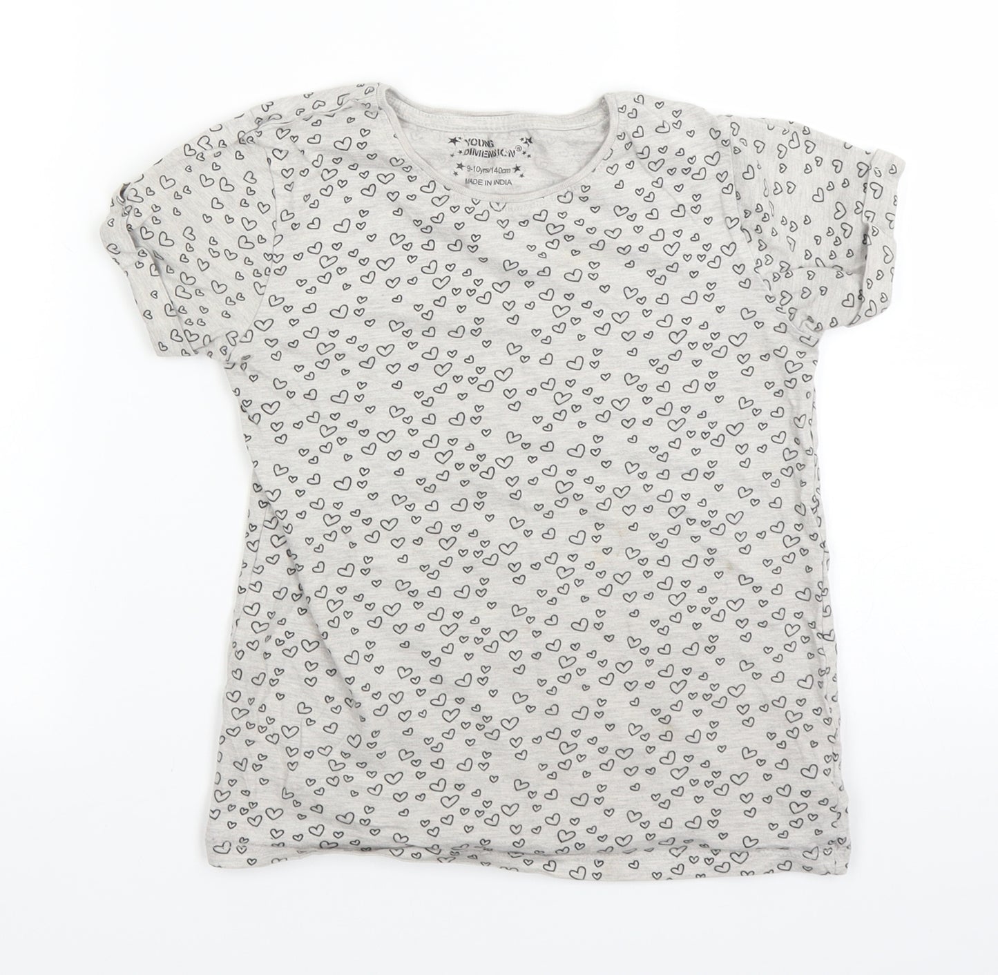 Young Dimension Girls Grey Polka Dot  Basic T-Shirt Size 9-10 Years  - HEARTS