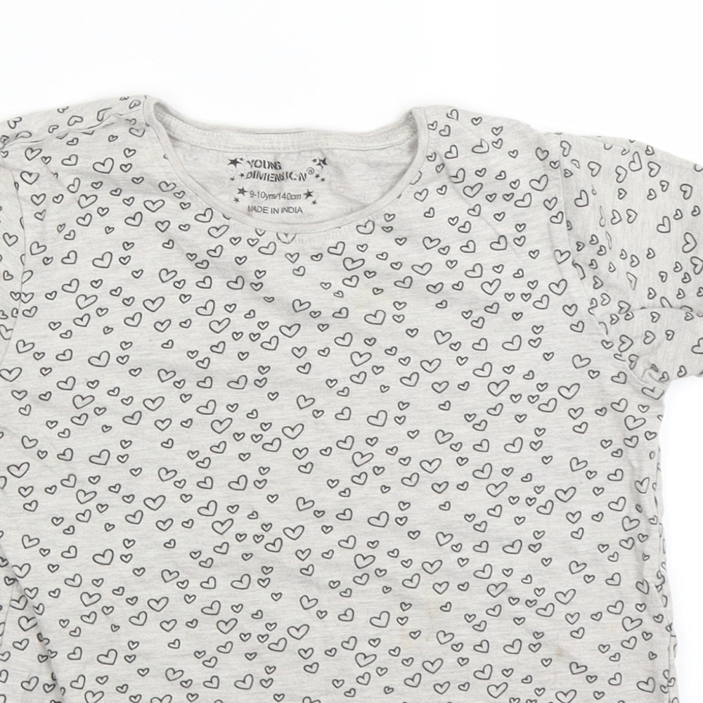 Young Dimension Girls Grey Polka Dot  Basic T-Shirt Size 9-10 Years  - HEARTS