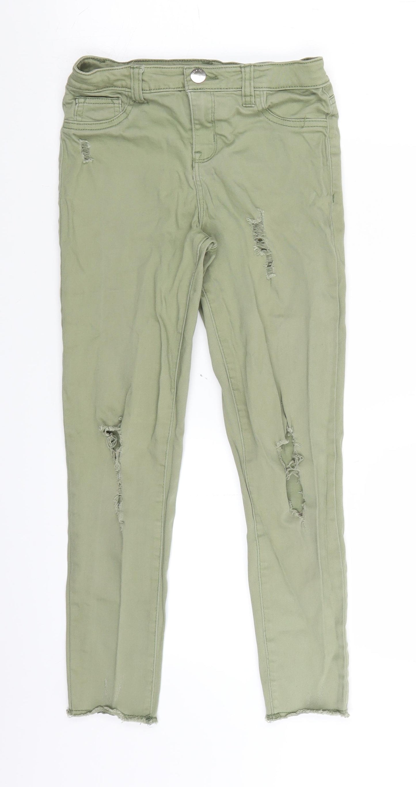 Primark Girls Green  Denim Skinny Jeans Size 8-9 Years - Distressed
