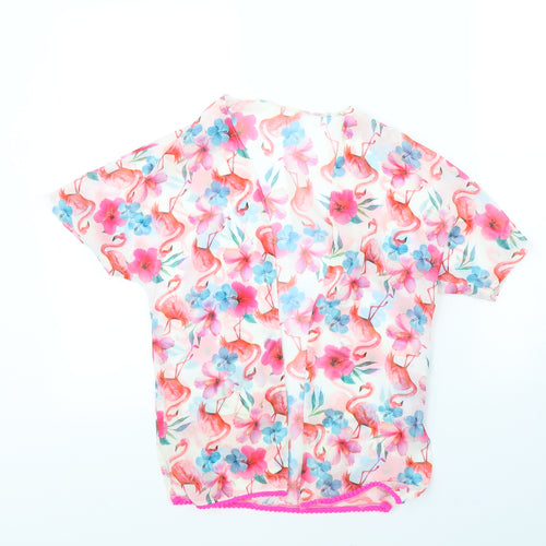 TU Girls White Floral  Cardigan Jumper Size 8 Years  - Flamingo