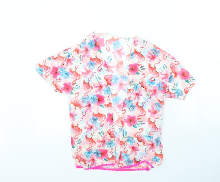 TU Girls White Floral Cardigan Jumper Size 8 Years - Flamingo