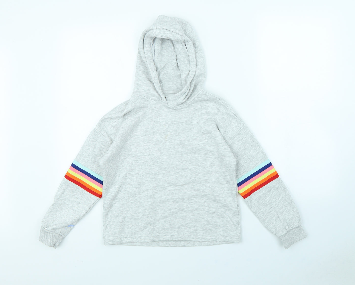 M&S Girls Grey   Pullover Hoodie Size 9 Years  - Rainbow
