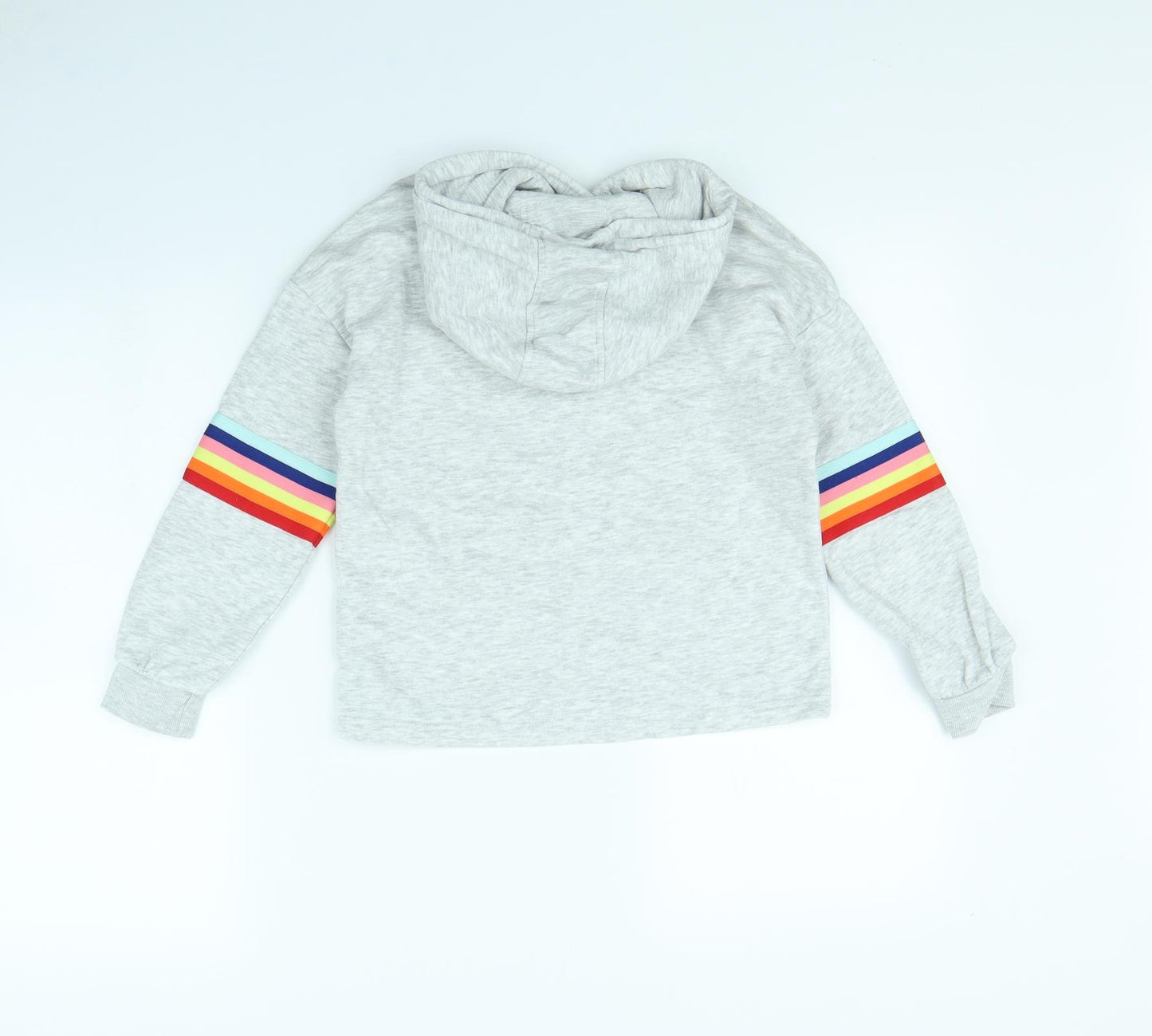 M&S Girls Grey   Pullover Hoodie Size 9 Years  - Rainbow