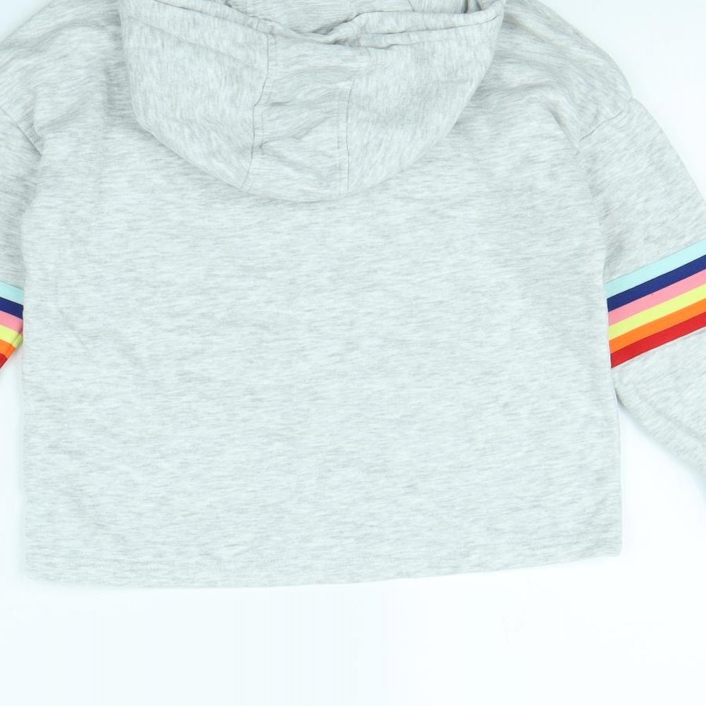 M&S Girls Grey   Pullover Hoodie Size 9 Years  - Rainbow