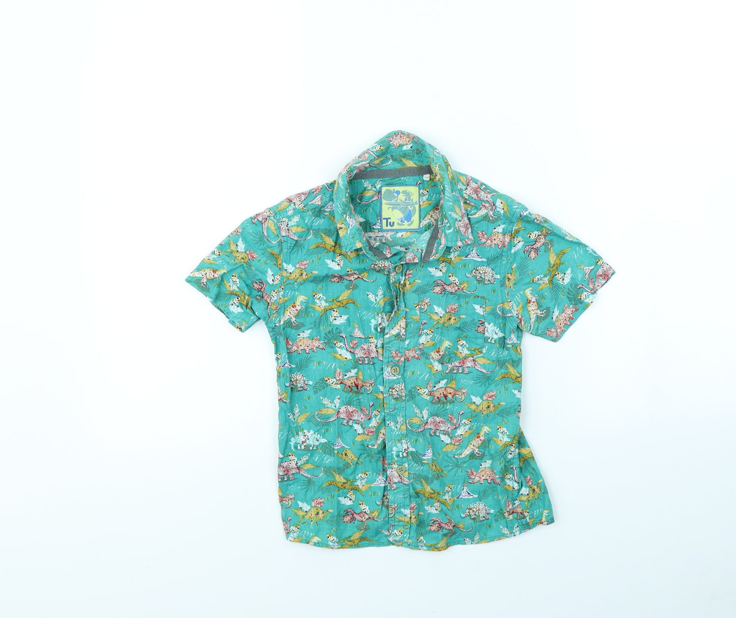 TU Boys Green Animal Print  Basic Button-Up Size 4 Years