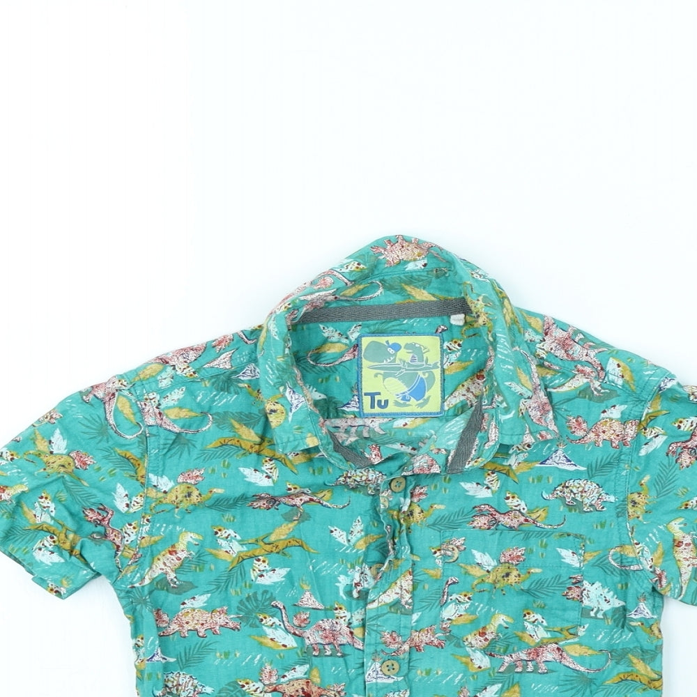 TU Boys Green Animal Print  Basic Button-Up Size 4 Years