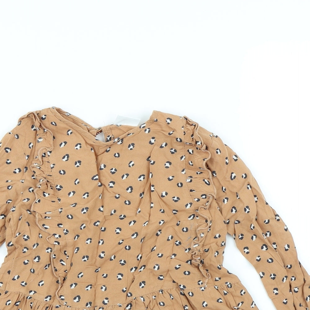 F&F Girls Brown Animal Print  Basic T-Shirt Size 5 Years