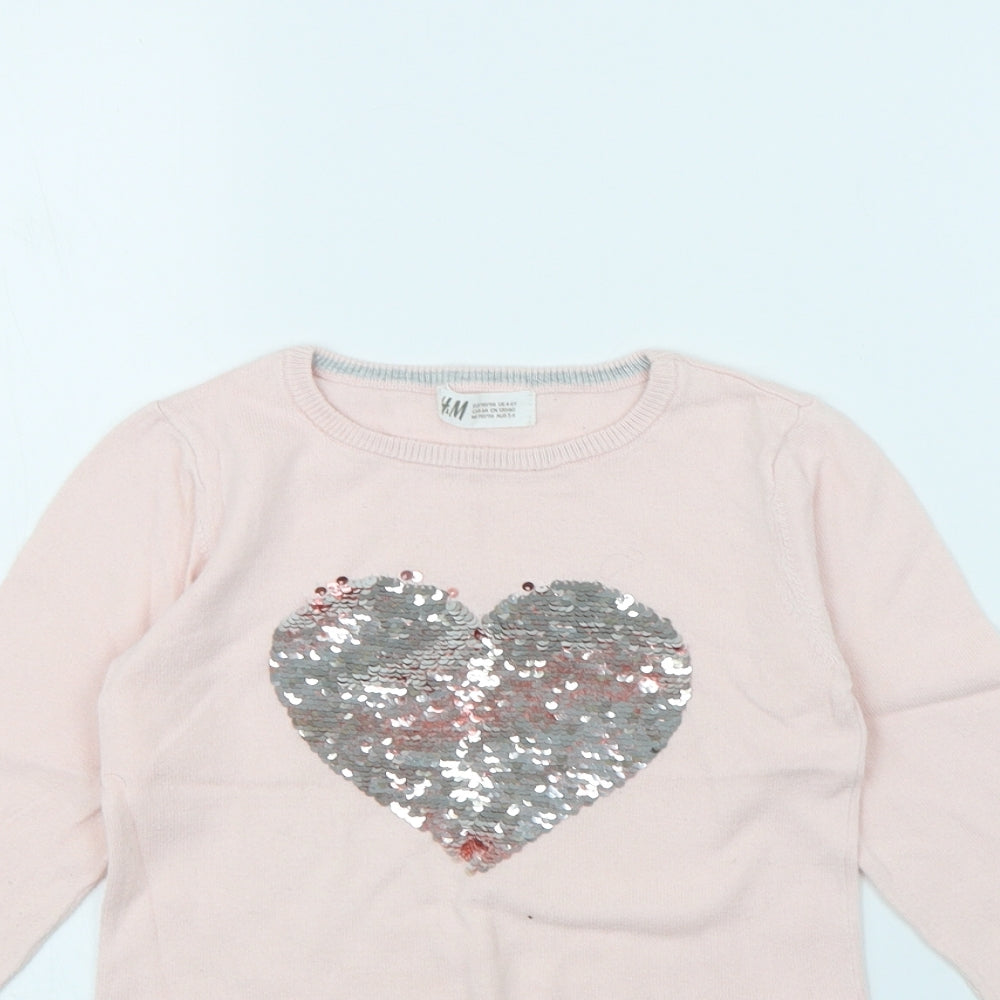H&M Girls Pink   Pullover Jumper Size 4 Years  - Heart