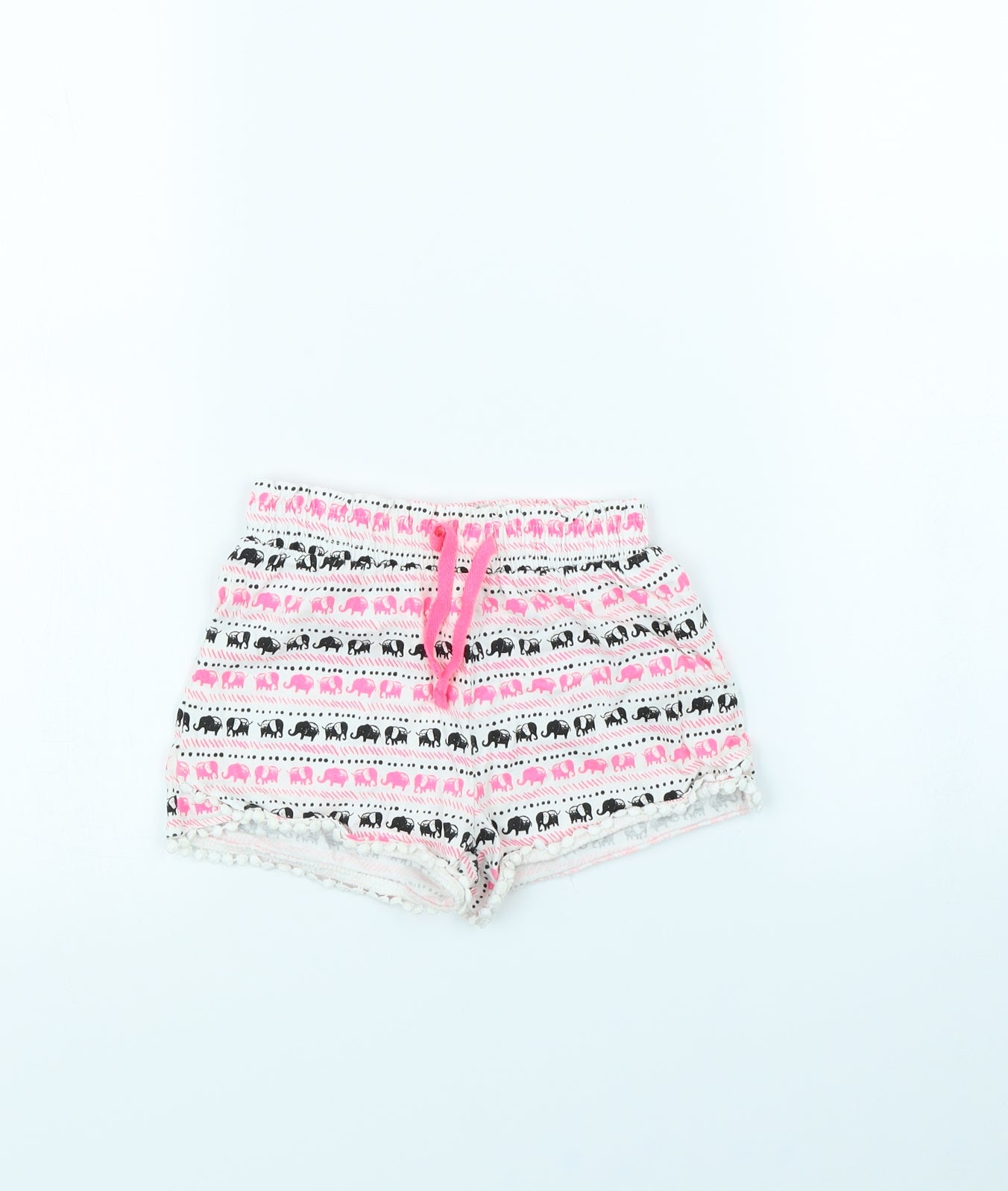 TU Girls White Animal Print  Cut-Off Shorts Size 2 Years - Elephant