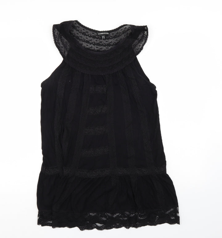 Warehouse Womens Black Basic Blouse Size 12 - lace outer