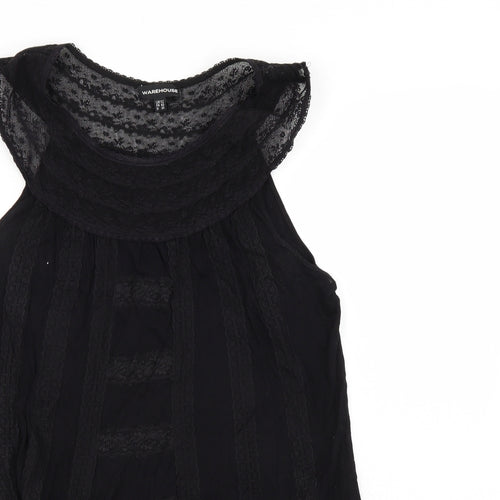Warehouse Womens Black   Basic Blouse Size 12  - lace outer