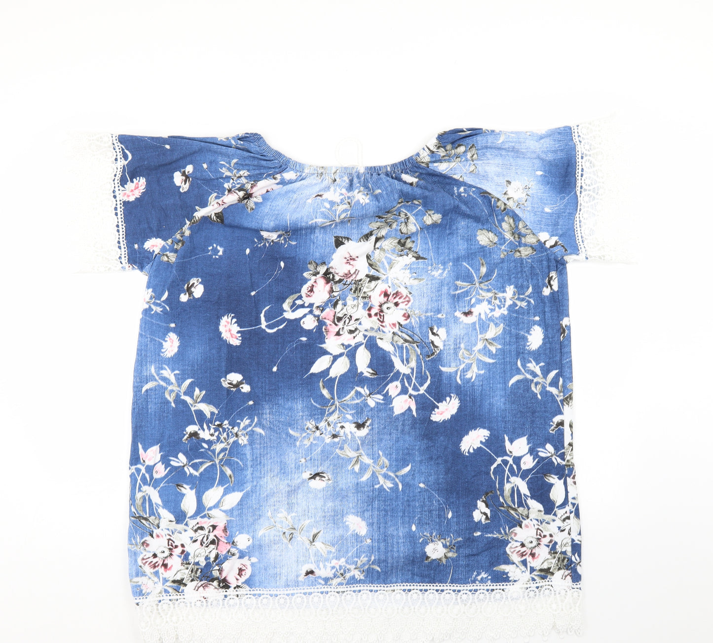 Preworn Womens Blue Floral  Basic Blouse Size XL