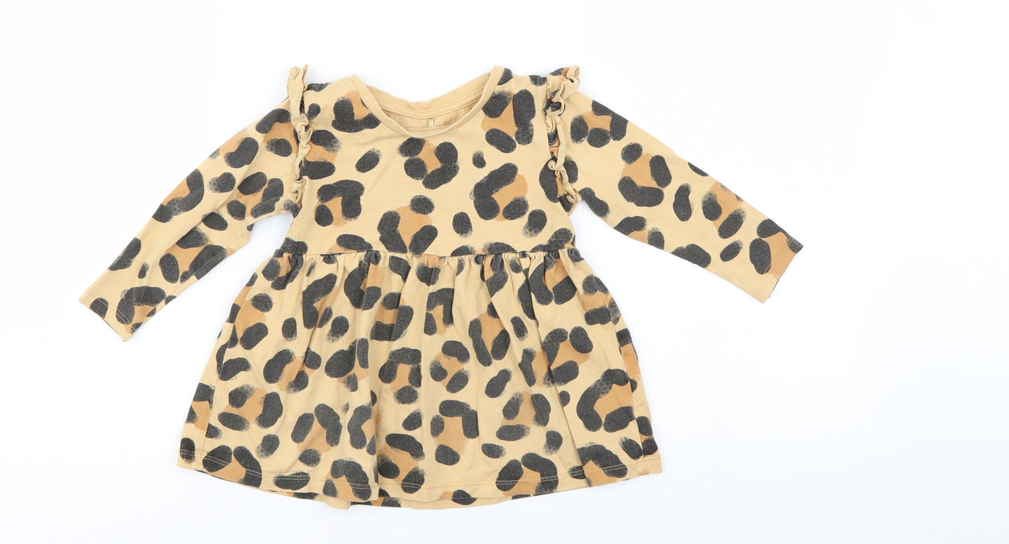 George Girls Brown Animal Print  T-Shirt Dress  Size 12-18 Months