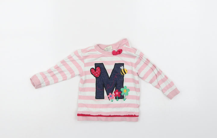 Mini Klub Girls Pink Striped  Pullover Jumper Size 9-12 Months