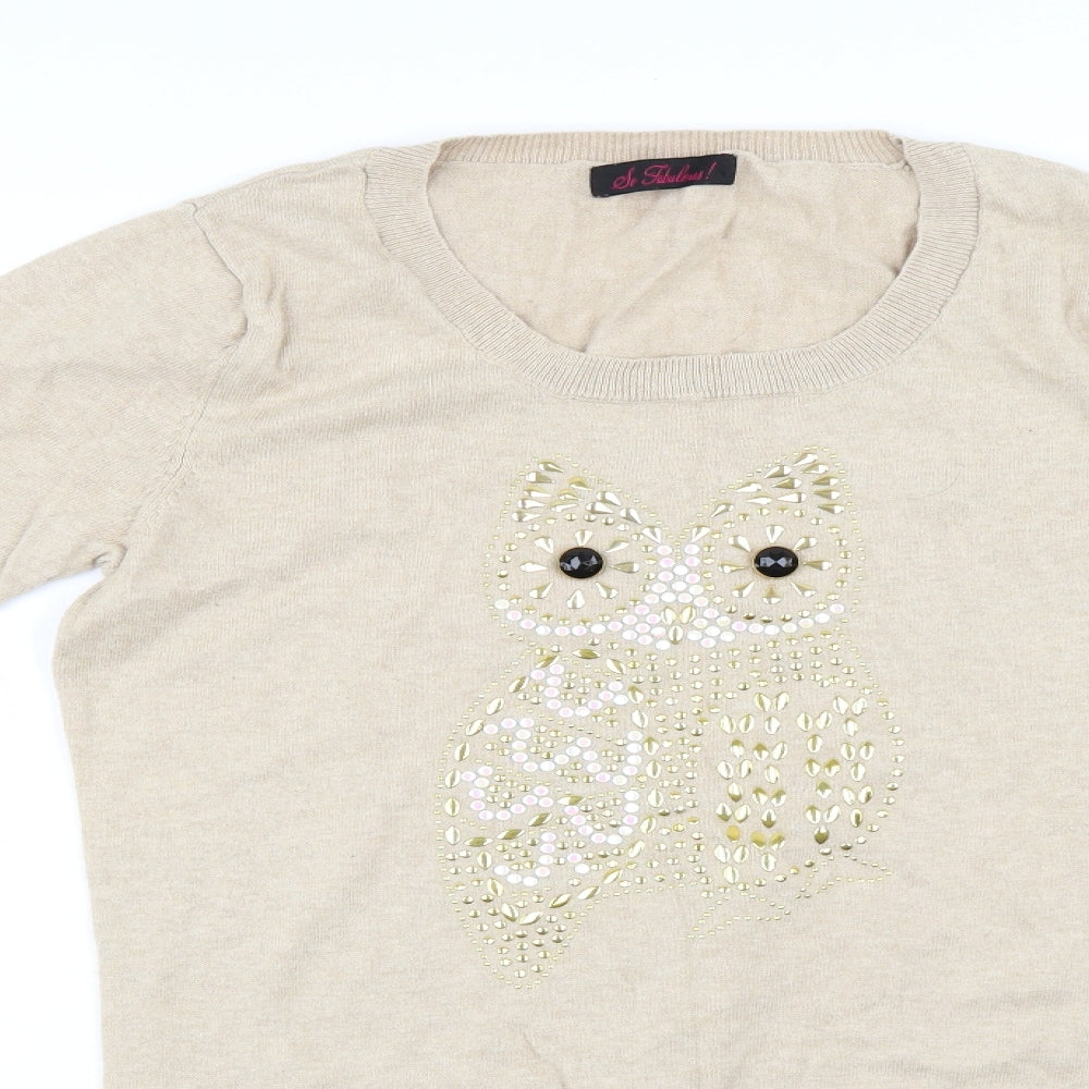 So Fabulous Womens Beige   Pullover Jumper Size 14