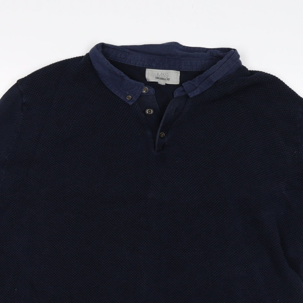 M&S Mens Blue   Henley Jumper Size XL
