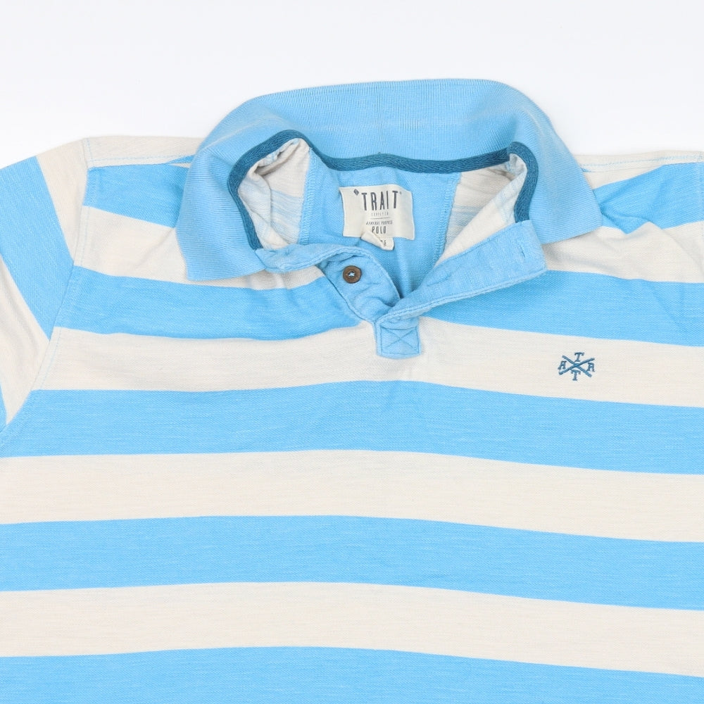 Trait Mens Blue Striped   Polo Size L