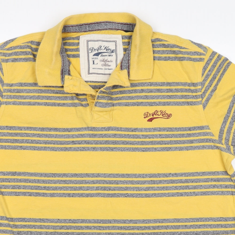 Drift King Mens Yellow Striped   Polo Size L