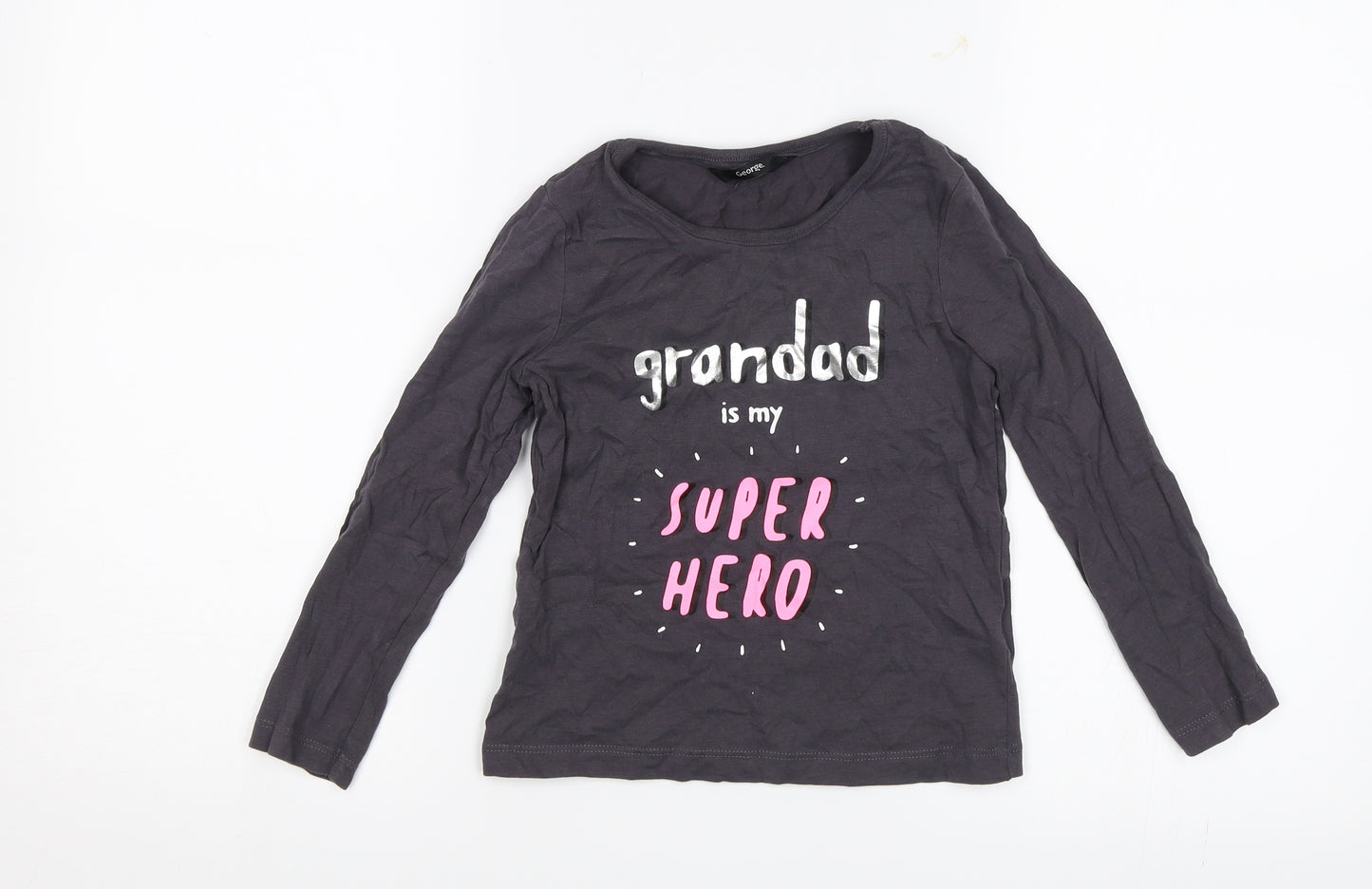 George Girls Purple   Basic T-Shirt Size 4-5 Years  - Grandad is my superhero