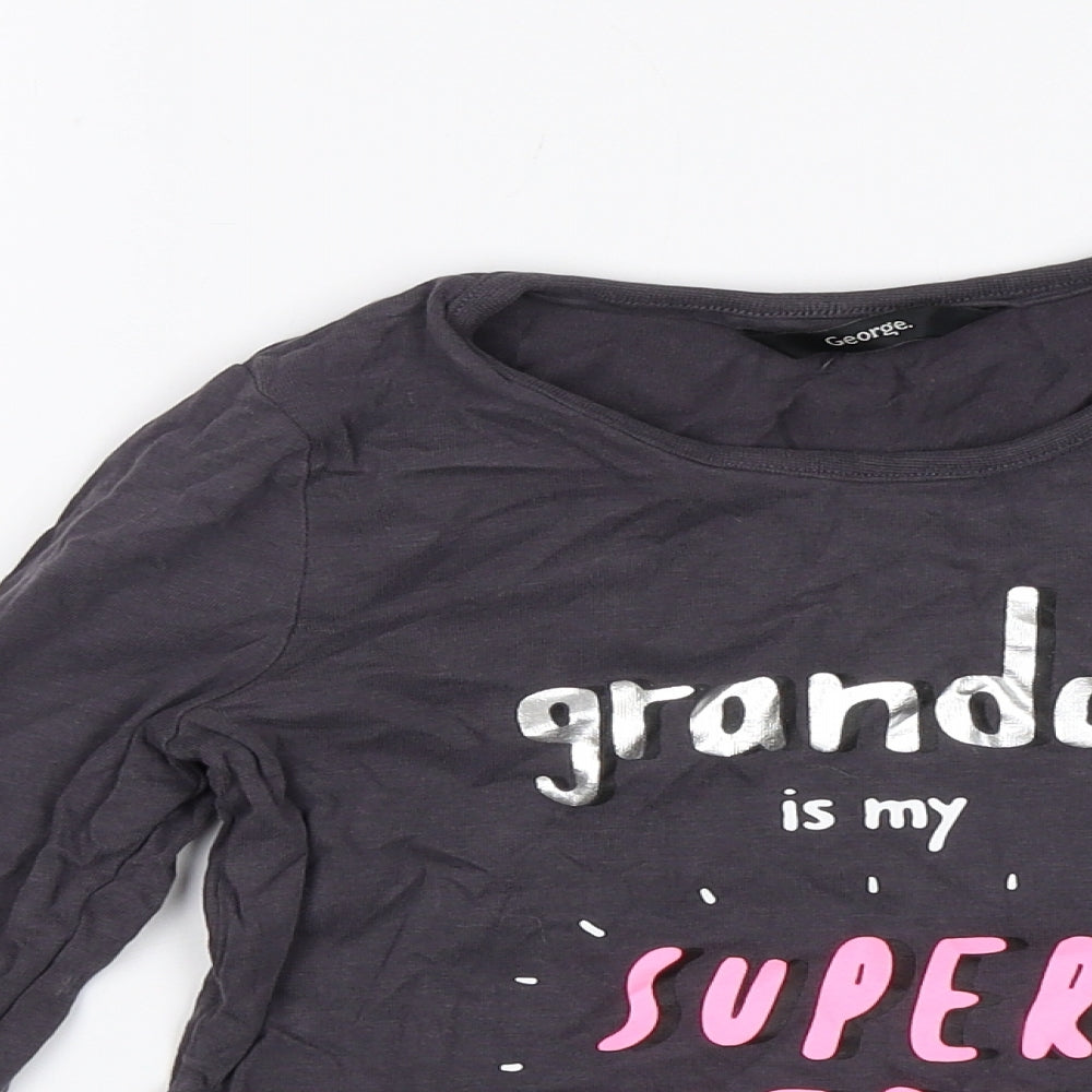 George Girls Purple   Basic T-Shirt Size 4-5 Years  - Grandad is my superhero