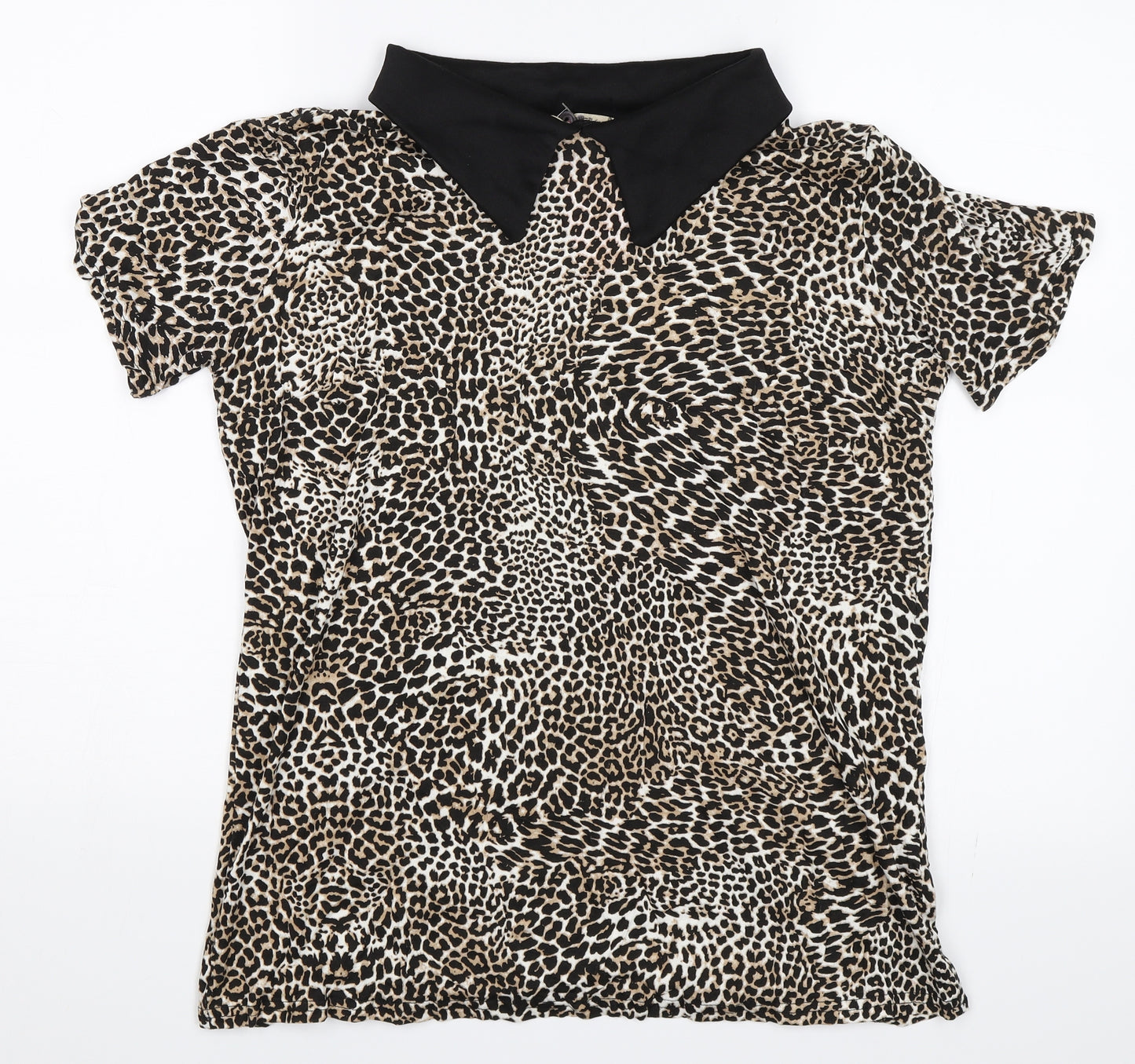 Love Label Womens Black Animal Print  Basic Blouse Size 12