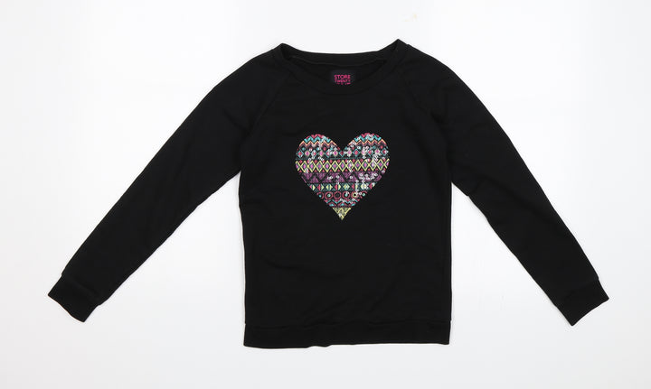 Store Twenty One Girls Black   Pullover Jumper Size 10 Years  - Heart