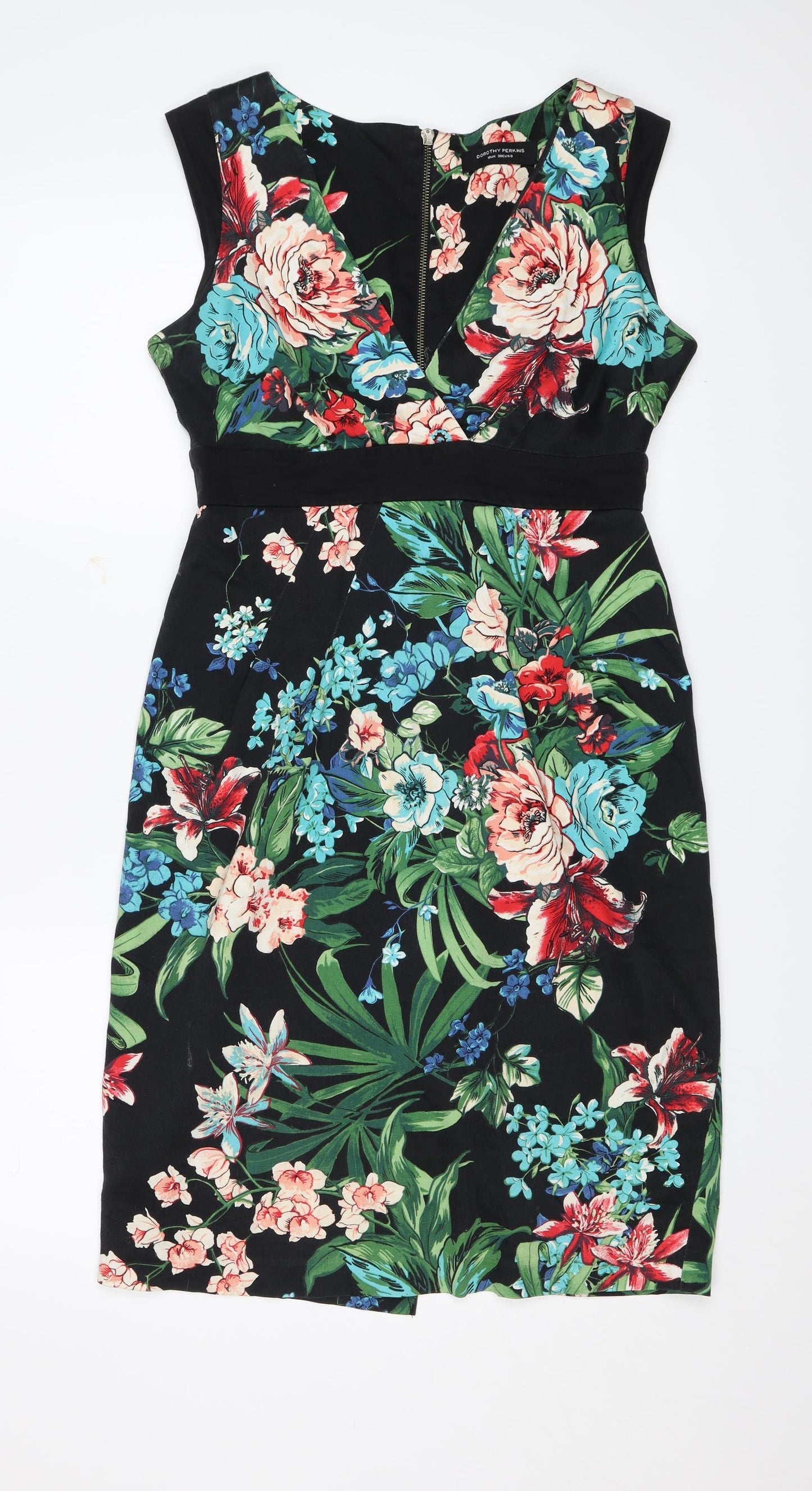Dorothy Perkins Womens Black Floral  A-Line  Size 10