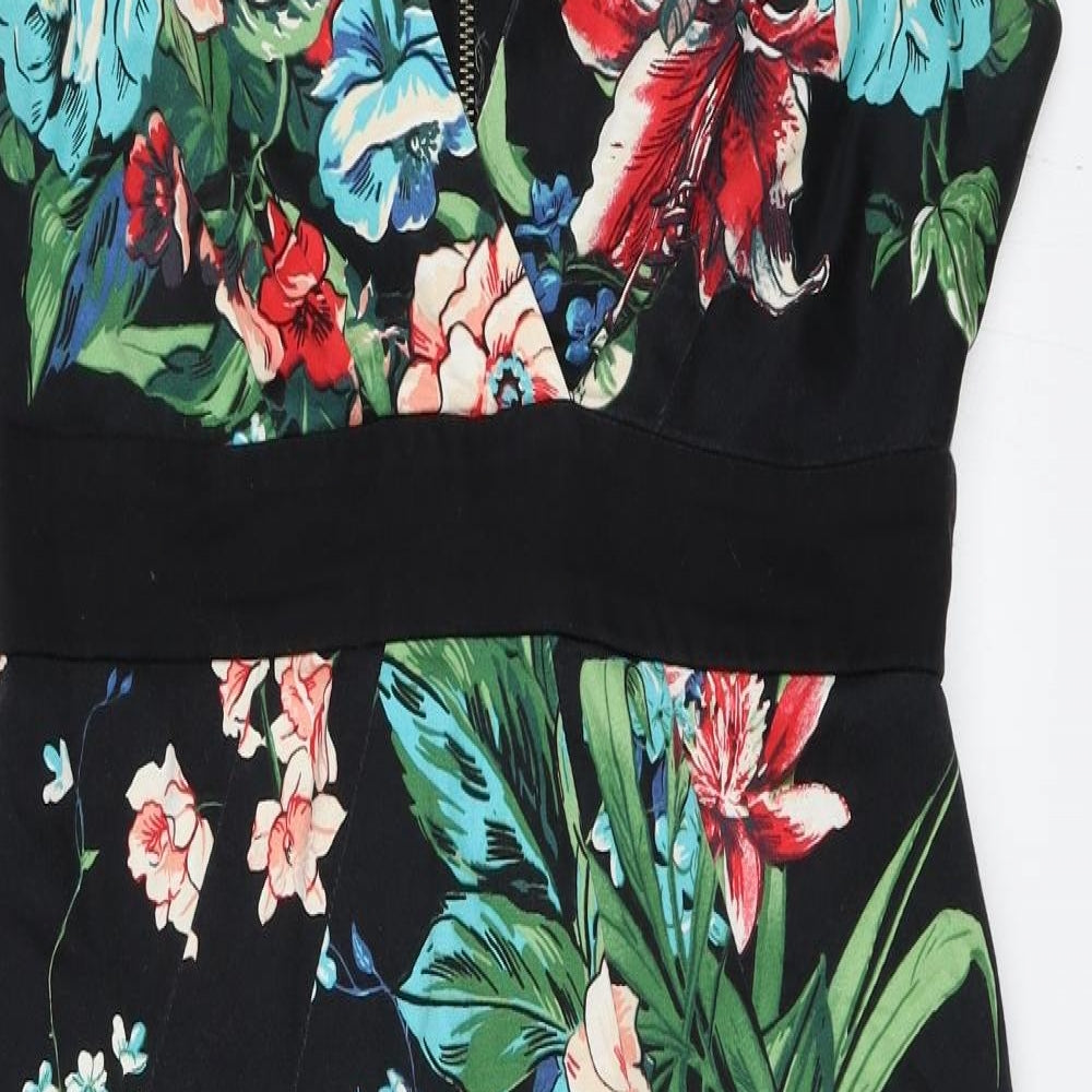 Dorothy Perkins Womens Black Floral  A-Line  Size 10