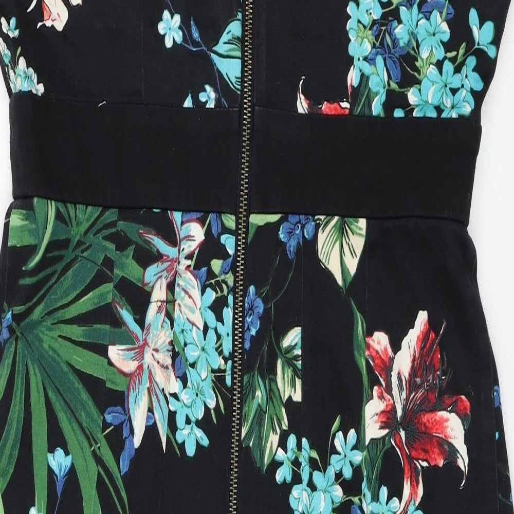 Dorothy Perkins Womens Black Floral  A-Line  Size 10