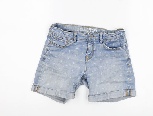 Front view of Gap girls’ blue polka dot cut-off shorts, size 10, years