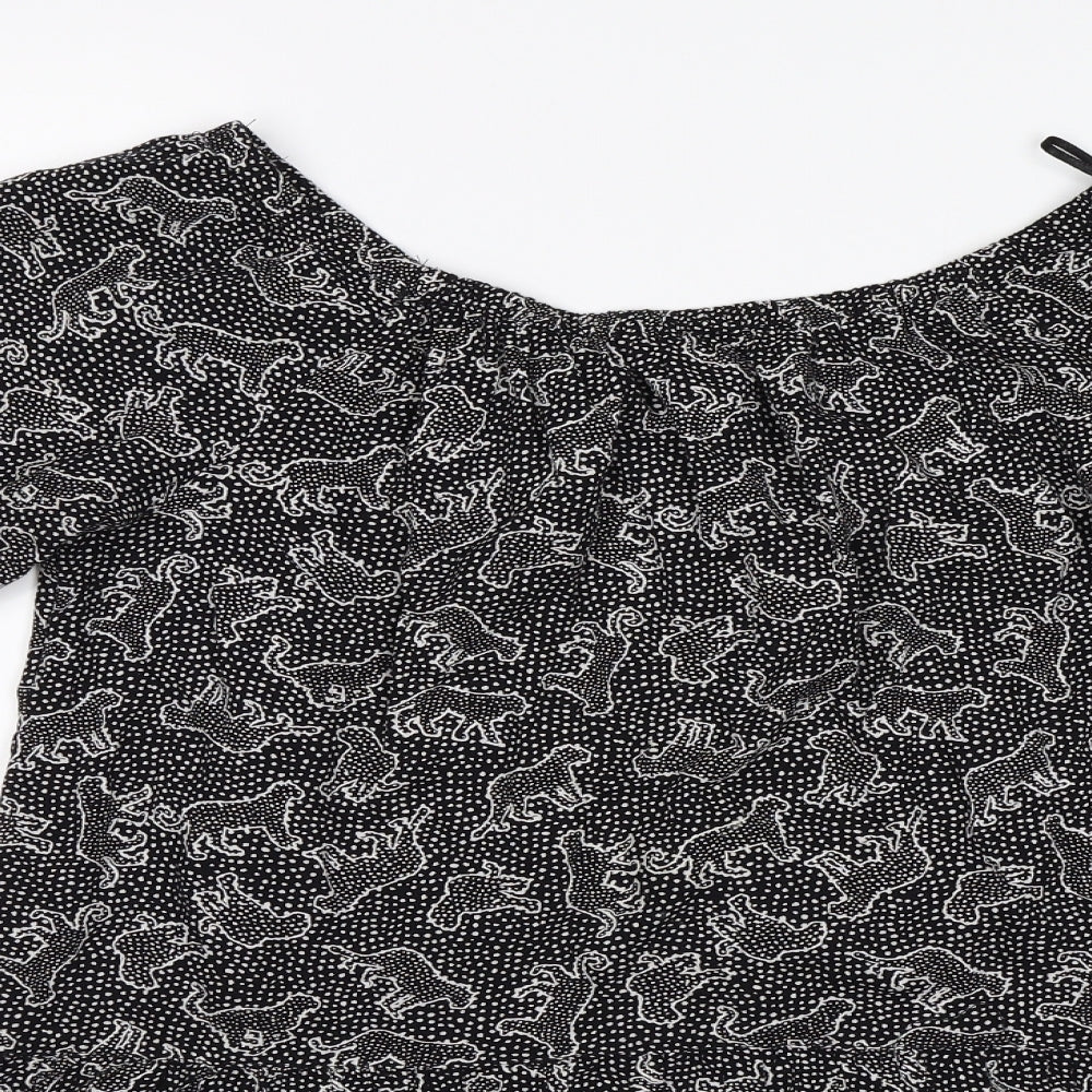 F&F Girls Black Animal Print  Basic Blouse Size 12-13 Years