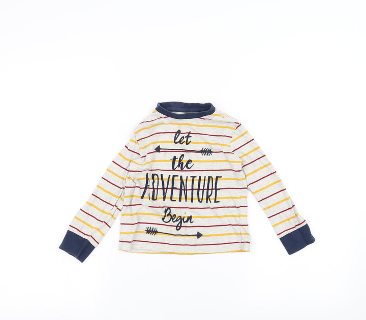 F&F Girls Grey Striped Basic T-Shirt Size 3-4 Years