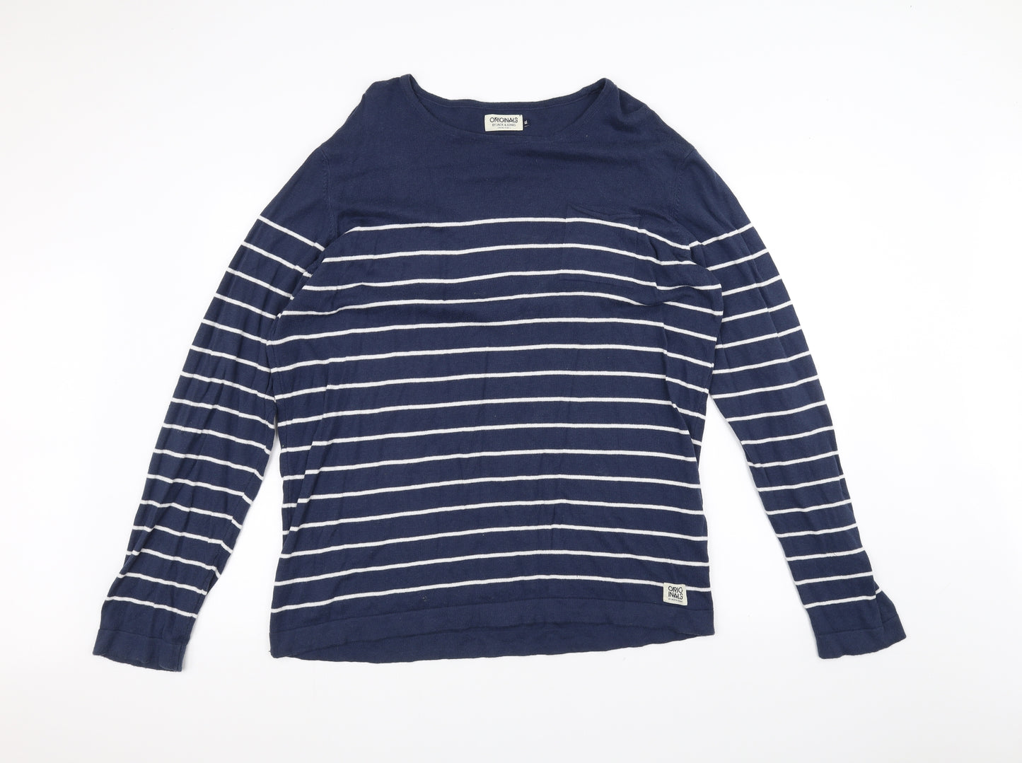 JACK & JONES Mens Blue Striped   T-Shirt Size XL