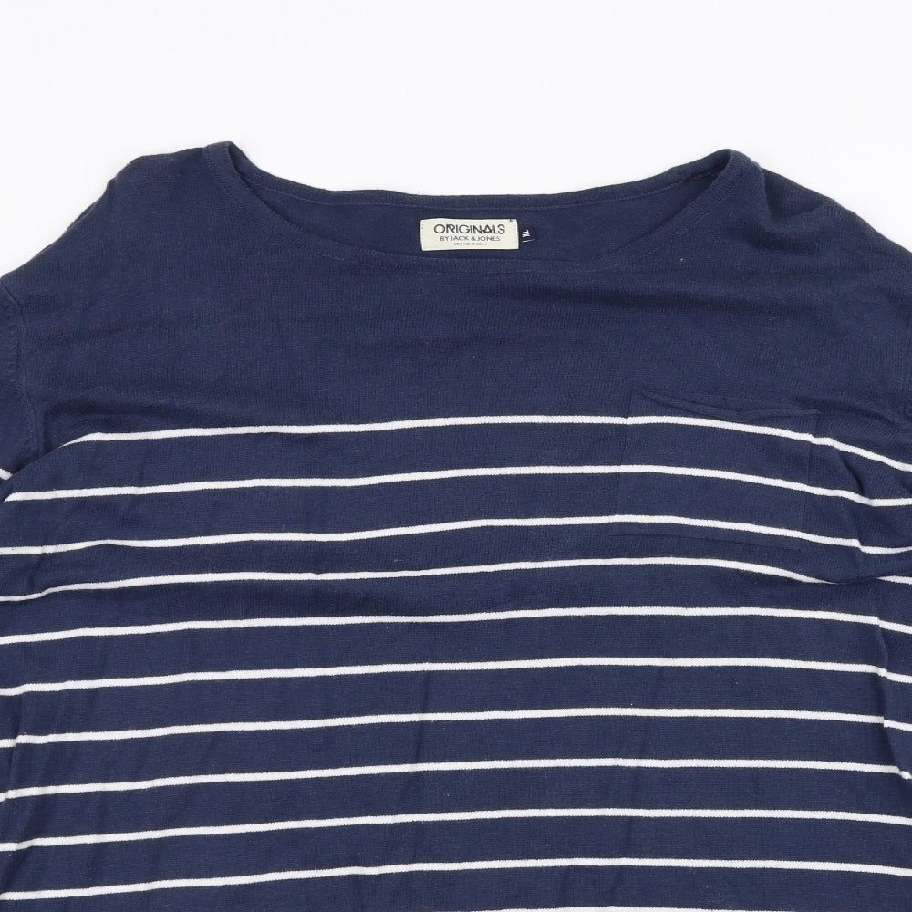 JACK & JONES Mens Blue Striped   T-Shirt Size XL