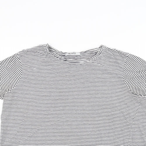 Zara Womens White Striped  Basic T-Shirt Size M