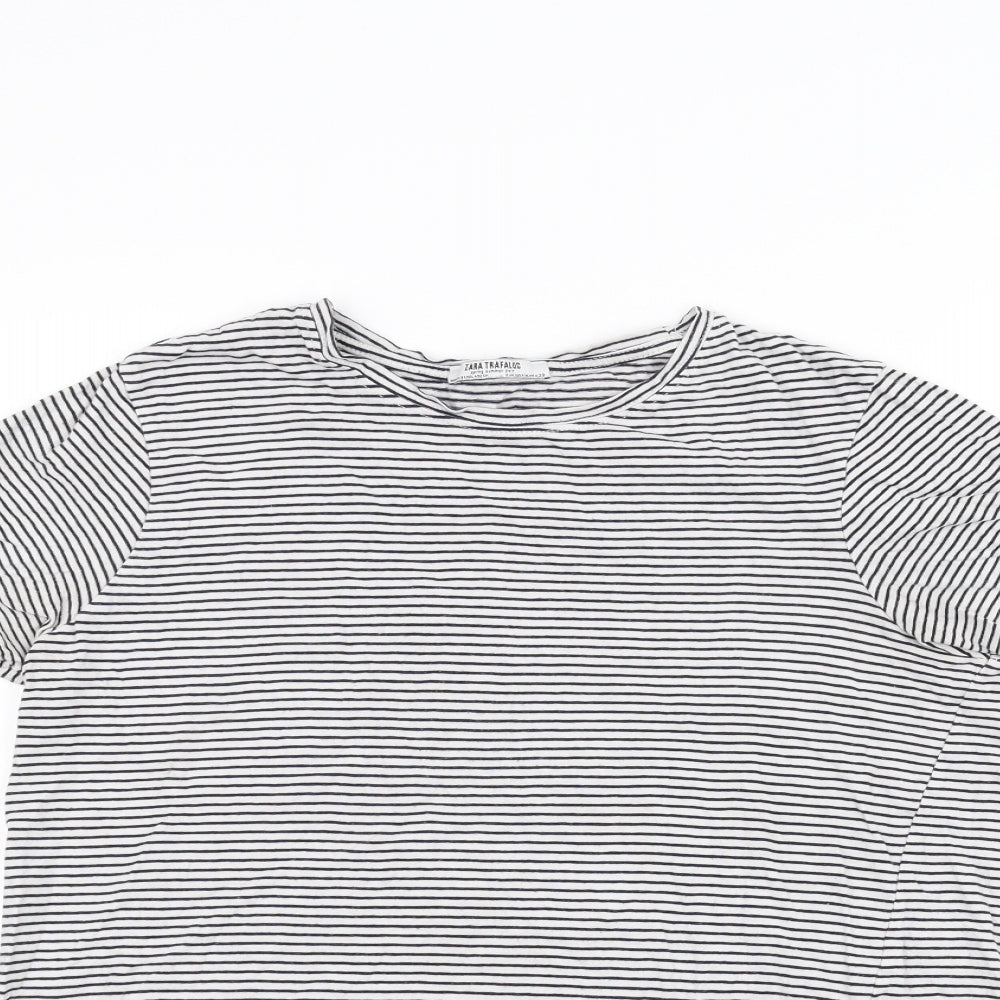 Zara Womens White Striped  Basic T-Shirt Size M