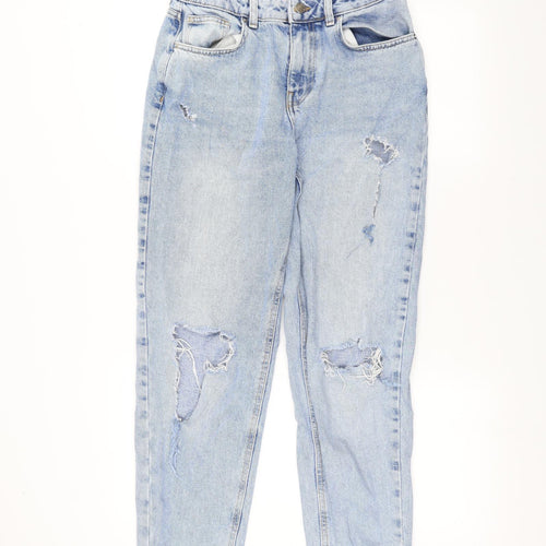 Denim & Co. Womens Blue  Denim Straight Jeans Size 10 L27 in - ripped details